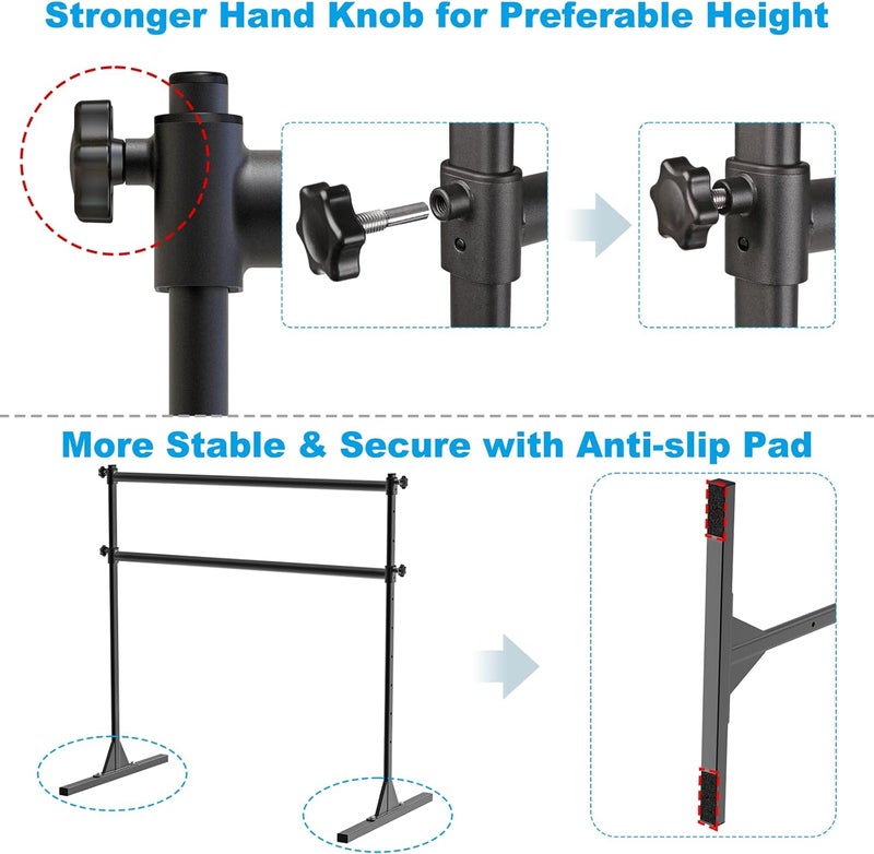 BeneLabel بار الباليه القابل للتعديل بارتفاع 4FT/5FT/6FT مع غلاف قماشي، بار باليه مزدوج محمول بسعة 350 رطل، بار رقص ثقيل للتمارين المنزلية، التمدد - Image 5